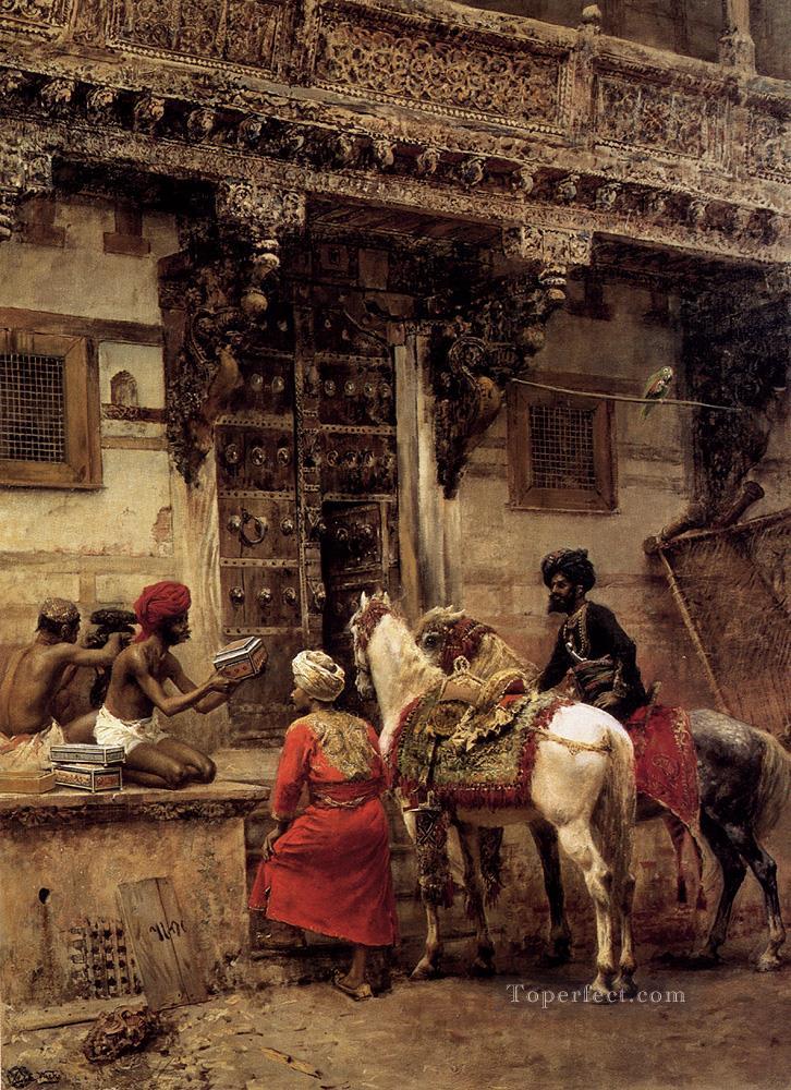 Craftsman Selling Cases By A Teak Wood Building Ahmedabad Arabian Edwin Lord Weeks Oil Paintings